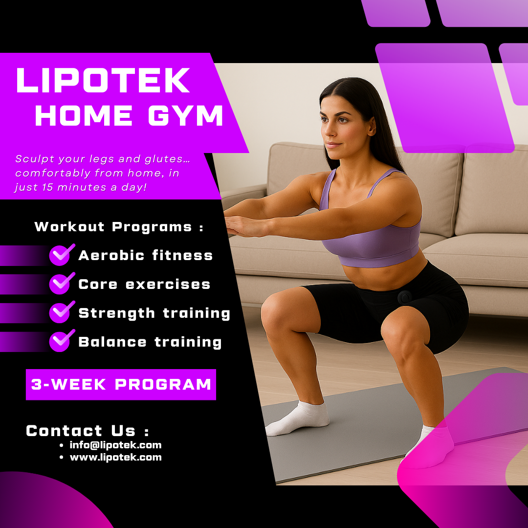 LipoGenesis 3-week home gym program for legs and glutes with aerobic core and strength training — Lipotek